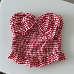 Red Gingham Strapless Sweetheart Top